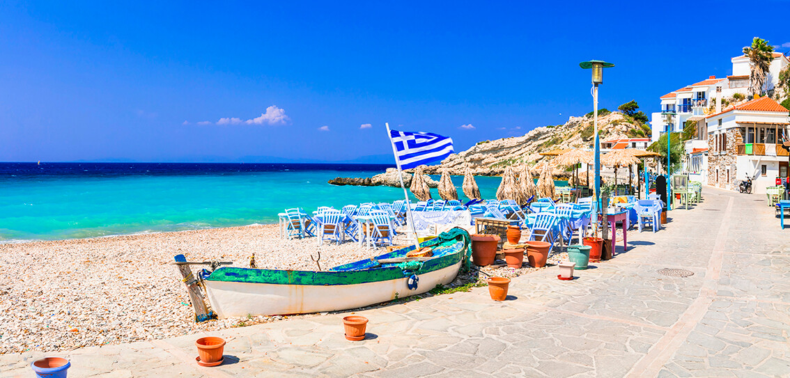 Grčka, otok Samos, Kokkari, tradicionalne grčke konobe