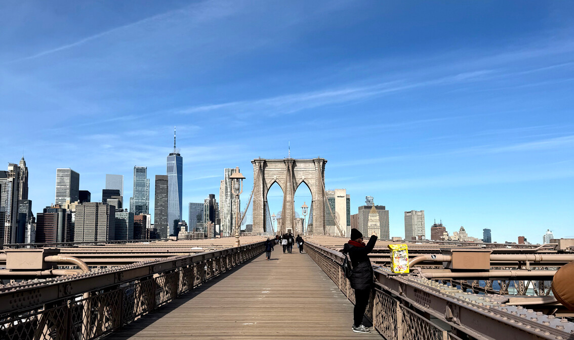 New York Mondo travel, Brooklyn Bridge pogled na Manhattan