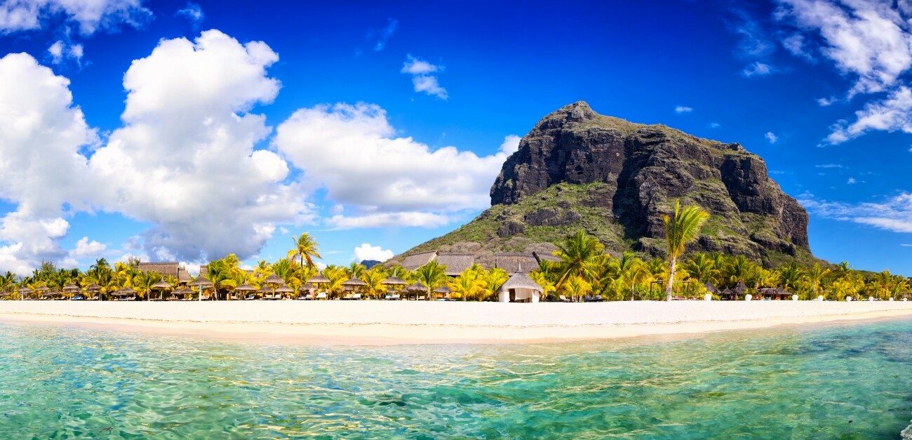 Mauricijus, panoramska slika otoka, daleko putovanje na Mauricijus,