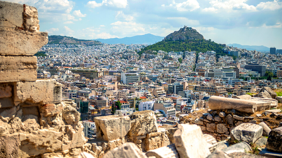 Atena - pogled na grad i Akropolu, putovanje zrakoplovom