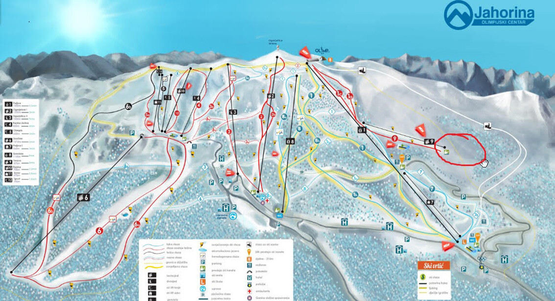 Jahorina mapa skijališta