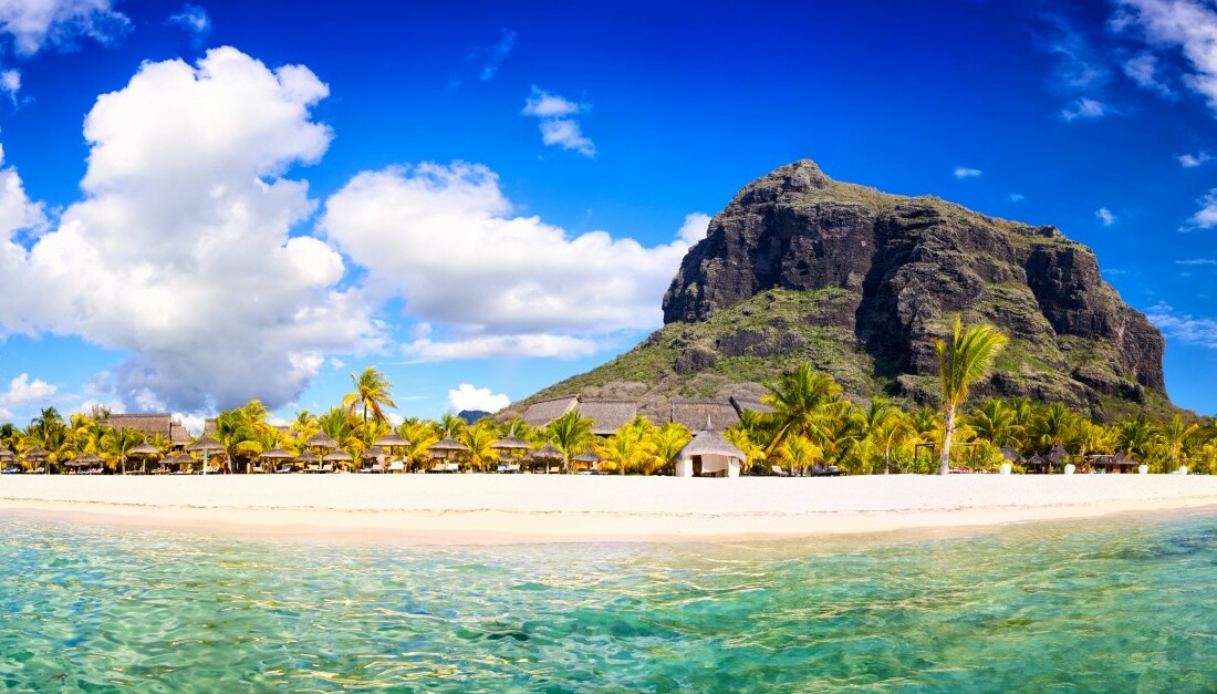 Mauricijus, panoramska slika otoka, daleko putovanje na Mauricijus,