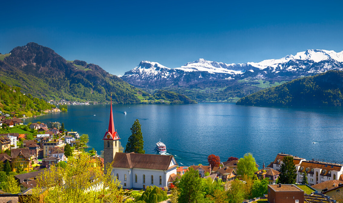 Švicarska, Weggis, jezero Luzern i planina Pilatus