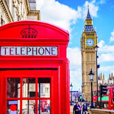 London putovanje, crvena telefonska govornica i Big Ben