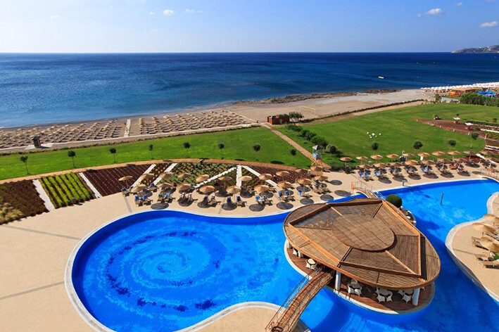 Rodos ljetovanje, Elysium resort & sp, restoran, panorama plaže